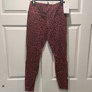 Nike Women’s Red and Black Sparkle Leopard Print Leggings Dry-Fit